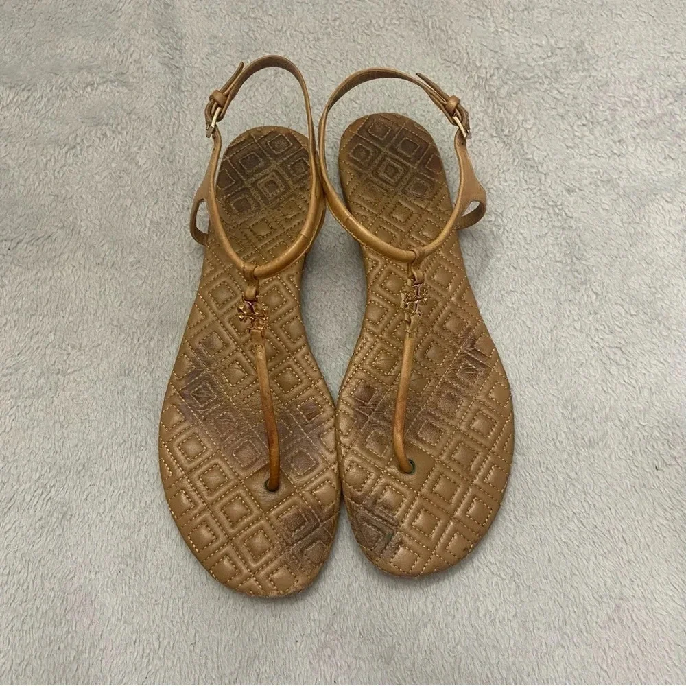 Tory Burch Tan Marion Quilted Leather Thong Sandals Size 9M